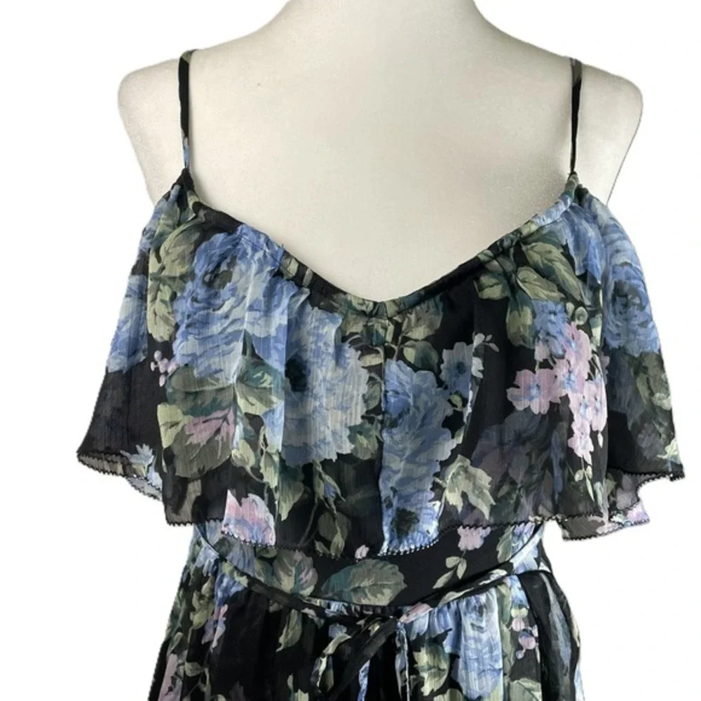 Abercrombie & Fitch XS Floral Ruffle Maxi Dress Sheer‎ Overlay Adjustable Straps